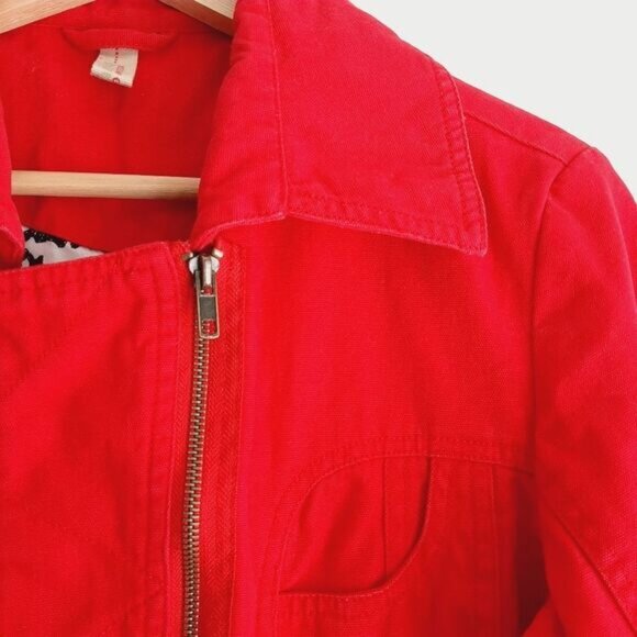 VERO MODA Toga Canvas Moto Bomber Textile Jacket Red Sz M - Picture 6 of 16